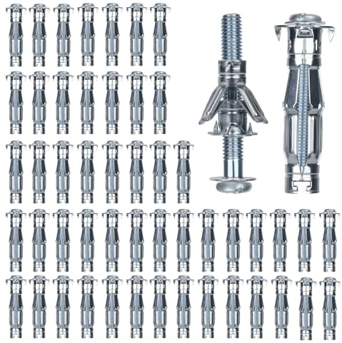 50 Stück Hohlraumdübel Metall M5 x 37 mm, Verzinkt Spreizdübel mit Schraube, Hohlraumdübel, Rigipsdübel, Metalldübel, Hohlwanddübel für Gipskartonplatten, Rigips, Holzplatten, Hohlziegel
