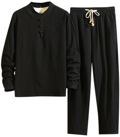 Generico Lunghe Allenamento Tuta Casual Uniforme Tuta da uomo Abito da Uomo in Due Pezzi, Tinta Unita, con Coulisse Uomo Kung Fu Ampia Suit Tradizionale Cinese Arti Marziali Tai Chi