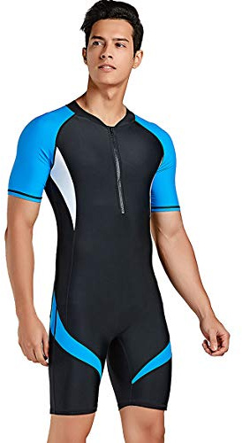 Cokar Herren Schwimmanzug Langarm UV-Schutz Badeanzug UPF > 50 Ganzkörper Sonnenschutz Blau/Schwarz XXL