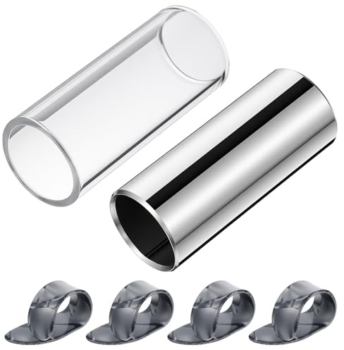 Guitar Slides Set of 1 Glass Slide 1 Steel Slide and 4 Finger Picks for Electric and Acoustic