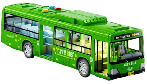 Batteridriven leksaksbuss: stadsbil bil öppningsbara dörrar musikalisk ljusfunktion | Pedagogisk lekbilmodell för barn, födelsedagspresent,