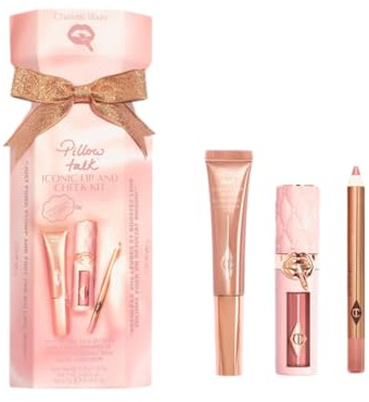 Charlotte Tilbury Pillow Talk Iconic Lip & Cheek Kit, Mini Set with Lip Cheat Liner, Light Wand, Plumpgasm Lipstick, Pink-Nude, 3-piece