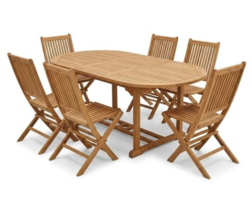 SAM 7tlg. Gartengruppe Aruba, Gartenmöbel aus Teak-Holz, 1 x Auszieh-Tisch ca. 180-240 x 100 cm + 6 x Hochlehner Aruba