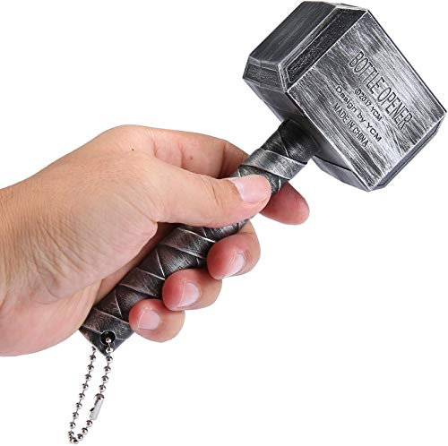 Creative Beer Bottle Opener, 2020 New Funny Hammer of Thor Shaped Beer Bottle Opener Mini Thor Hammer Bottle Opener Key Ring Design Wine Jar Openers Perfect for Family Restaurant Bar Hotel (Silver)