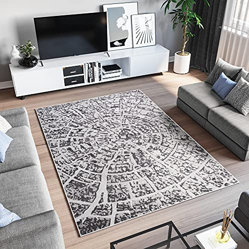 TAPISO Sky Teppich Kurzflor Modern Grau Beige Fume Rauchgrau Meliert Verwischt Design Wohnzimmer Schlafzimmer Baumstamm Natur ÖKOTEX 80 x 150 cm