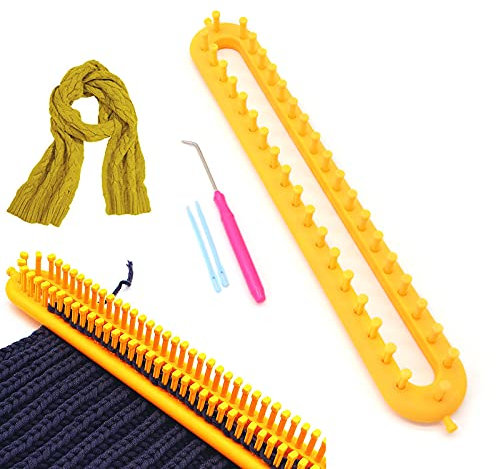 Kiptyg Knitting Loom Set Mit Strick- Und Häkelnadeln - Stark Und Langlebig, Einfach Zu Benutzen, Geeignet Zum Stricken Von Schals Und Mützen (Gelb, 36cm, 1 Set)