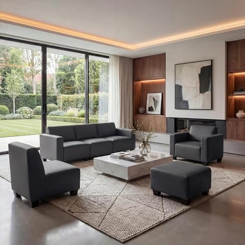 Mendler Modular Sofa-System Couch-Garnitur Lyon 3-1-1-1, Kunstleder - dunkelgrau