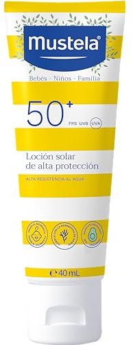 Mustela Latte Solare Spf 50, Viso, Corpo, Con Perseose di Avocado, Neonati, Bambini, Tutta la Famiglia, Adatto in Gravidanza - Protezione Molto Alta dai Raggi UVB e UVA (40ml)