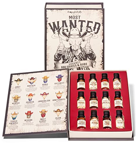 Thoughtfully Gourmet BBQ Saucen & Rubs Grill-Set - mit 6x Barbecue Sauce & 6x Barbecue Rub Trockenmarinade - Buch Geschenkbox, 12er Set