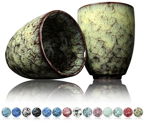 Ganzoo Taza de café de cerámica, diseño sin asa, 200 ml, juego de 2 unidades, taza de café, taza de té, taza con diseño moderno, multicolor único reseda