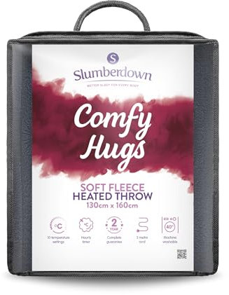 Slumberdown Comfy Hugs Heated Throw Blanket - Large Electric Blanket for Bed, Sofas & Settees, Soft Fleece Blanket with 10-Heat Settings & Hourly Timer - Cosy & Snuggly, Washable, Navy (130cm x 160cm)