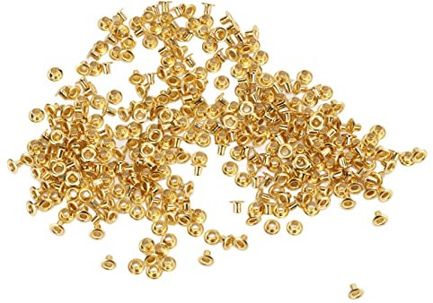 Tissting 500 Piezas de Remaches Huecos de latón Chapado en Oro con Agujero pasante, Juego de Remaches Huecos de Cobre DIY con Agujero pasante, Remaches Huecos Decorativos de latón(4.8x2.3x3.5mm)