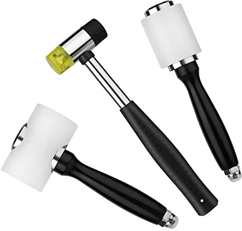 Zlulary 3PCS Leather Carving Hammer Set - Nylon, Rubber Mallet with Straight & T Head for Leather Work