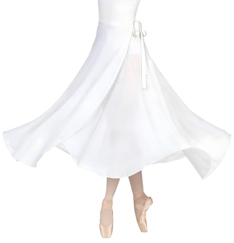 Baisdan Women Ballet Wrap Skirt Chiffon Sheer Long Ballet Dance Skirt Dancewear White