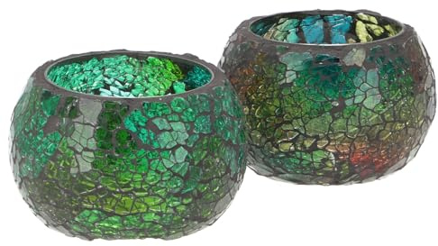 GURU SHOP 2 Handgearbeitete Glas Mosaik Windlichter, Romantisches Windlicht, Mosaik Teelicht, Vintage Teelichthalter - Set 6, 6x9x9 cm