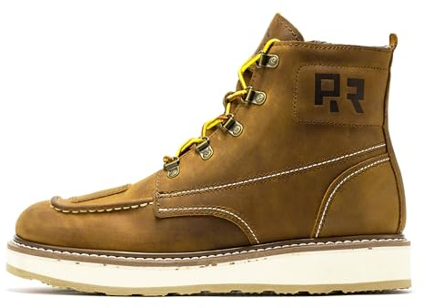 ROCKROOSTER Magnolia 6 Side-Zipper Wedge Boots for Men, Lightweight Soft Moc Toe Motorcycle Boots SAP309-Brown-09.5