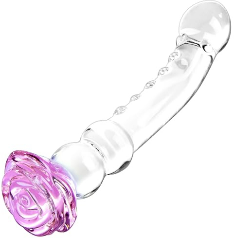 8.3 Inch Butt Plug Glass Dildo Sex Toy with Progressive Anal Beads,Rose Crystal Butt Plug Stimulator,Adult Sex Toys and Games G-Spot Beaded Prostate Massager Sex Toy for Men and Women Couples Pleasure