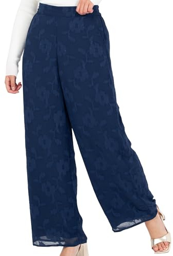 Lovedrobe Women's Palazzo Trousers Ladies Wide Leg Pants Floral Print Chiffon Bottoms Smart Casual Party Office Wear, Blu Marino 52