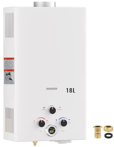 Gas Water Heater,18L Outdoor Instant Water Heater with Digital Display and Multi-Protection for Indoor Shower,Kitchenette,Laundry Room,Courtyards,Camping Outdoor Shower