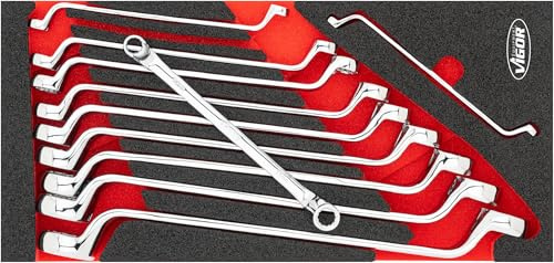 Vigor Double Ring Spanner Set 11 Pieces V6722N Sizes 6 x 7 to 25 x 28 mm, Robust Wrench Set for Reliable Screwing Work