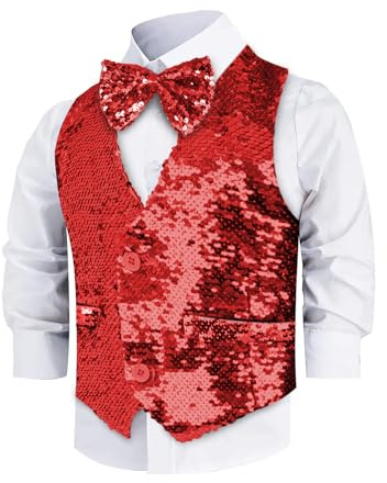 Dress Up America Chaleco de Lentejuelas con Pajarita - Chaleco Brillante para Niño - Rojo - Pequeño
