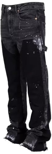 M&Catree Jeans da Uomo Patchwork con Stampa Splash Inchiostro Bootcut Baggy Pantaloni Flare Casual Hip Hop Y2K Denim Pants Streetwear