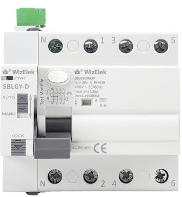 Interrupteur triphasé différentiel 30mA type A & AC - 63A 42kW - Court-circuit max 10kA - Réarmement automatique - Certification LCIE RCCB EN 61008-1 - ON/OFF télécommandable
