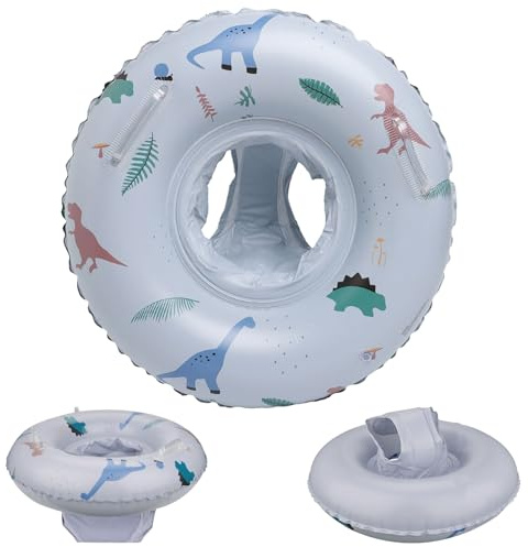 EDLMKM Baby Swimming Float, Baby Swimming Ring, Inflatable Baby Float, Dinosaurs Pringting Inflatable Swimming Pool Float with Seat and Handle, Pool Toys for Toddlers Age 1-5