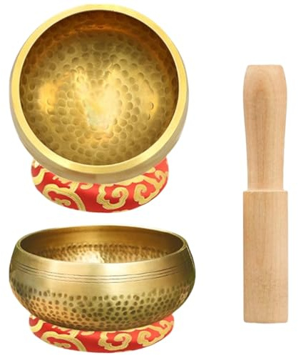 Tibetisches Klangschalen-Set Ø 8 & 12 cm mit Chilin-Muster Inkl. Holzklöppel & Schalenkissen | Handgefertigt & leicht bespielbar Perfekter Begleiter für Meditation und Klangtherapie (12CM)