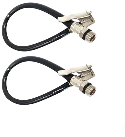 Dstarymnix Tubo Flessibile per Gonfiaggio Pneumatici Auto Moto Bici, Aria Clip Flessibile Tubo, Prolunga in Gomma 37cm con Valvola di Bloccaggio Rapida, Compatibile con Compressore E Manometro (1)