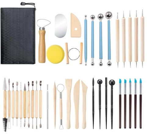 BDHYYM 40 pcs Juego de herramientas de cerámica, juego de herramientas de modelado, herramienta de arcilla polimérica con bolsa de almacenamiento, herramienta cerámica