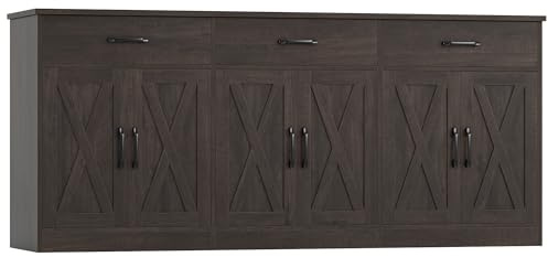 HOSTACK 71 Large Sideboard Buffet Cabinet with Storage, Farmhouse Coffee Bar Cabinet with 3 Drawers, Long Kitchen Buffet Table, Kitchen Sideboard Storage Cabinet for Dining, Living Room, Dark Brown