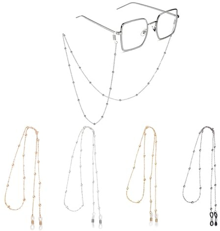 Lxtness Cadena para Gafas Mujer, 4 Pieza Cobre Cuelga Gafas | Cuerda Cordones para Gafas de Sol Hombre, Correa Gafas Cinta para Gafas Deporte Oro/Plata/Negro/Oro Rosa