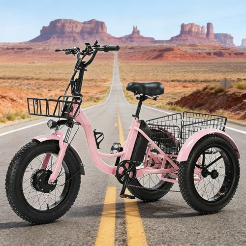 Triciclo Eléctrico De 24 Pulgadas Para Adultos Con Cesta De Carga, Sistem De Carga Y Pedaleo Asistido, Diseño De Paso Bajo, Scooter De Ejercicio, Paseos Cómodos, Regalo Para Padres(Blue)