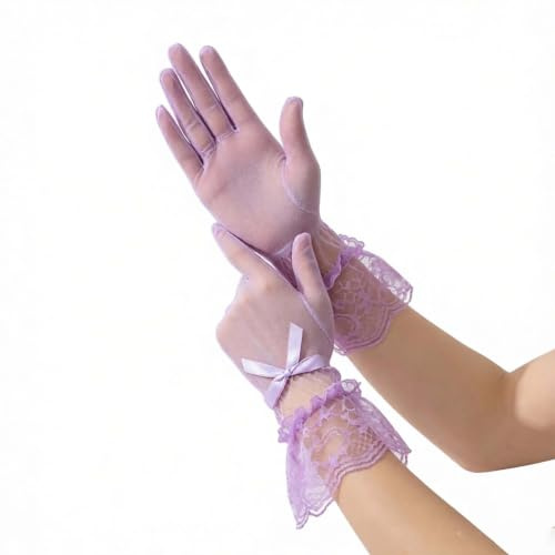 PureBowlic fisknät spetshandskar rosett manschett elegant festkläder | Andningsbart nättyg, elegant bågmanschett, stretch för passform, perfekt för fester, bröllop, dans