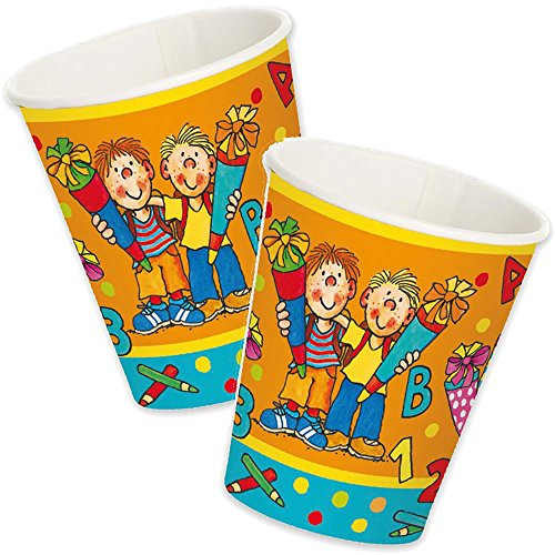 Lutz Mauder 8-teiliges Becher-Set * SCHULKINDER * für Schulstart-Feier oder Mottoparty // Einschulung Schule Schulbeginn Schule Kinder Geburtstag Party Pappbecher Partybecher Cups