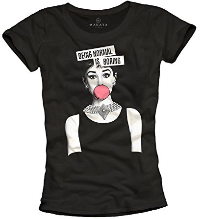 T-Shirt con Frases Divertidas - Being Normal is Boring - Camiseta Audrey Hepburns Negra M