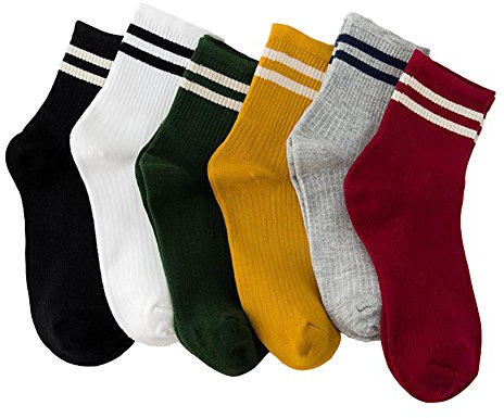 AOMIKS Womens Socks Cute Stripe Casual Cotton Crew Socks for Girls Ladies (Stripe Socks 6 Pairs)