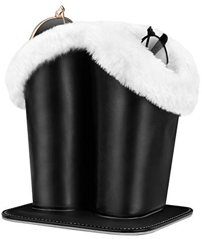 MoKo Brillenhalter - Sonnenbrillenhalterung Organisierer Schutzhülle Tasche Brillenständer Etui Box Beutel Anti-Kratz moderner Samt Plüsch gefüttert PU Leder, Schwarz