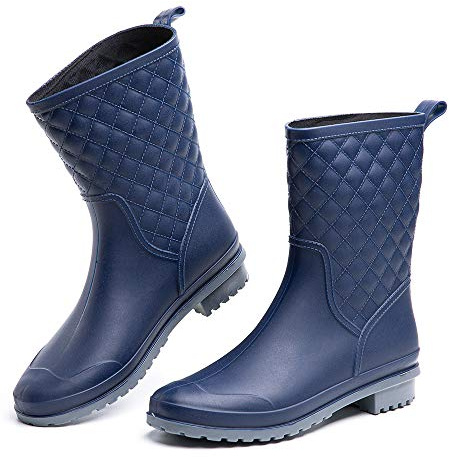 Hitmars Botas de Agua Mujer Lluvia Botines Jardín Trabajo Antideslizante Tobillo Boots Chelsea Azul Número38 EU