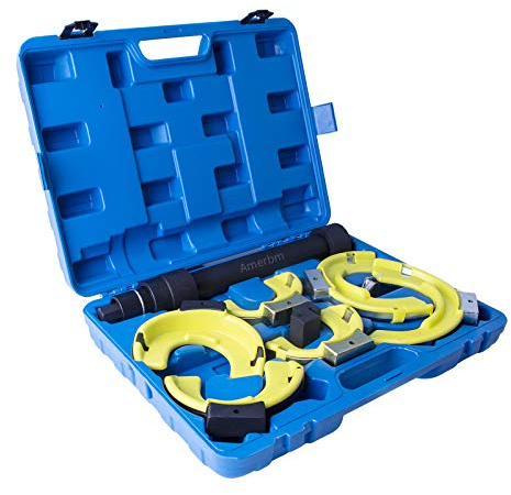 Amerbm Spring Compressor Tool Macpherson Interchangeable Fork Strut Coil Extractor Tool Set with Safety Guard and Carrying Case