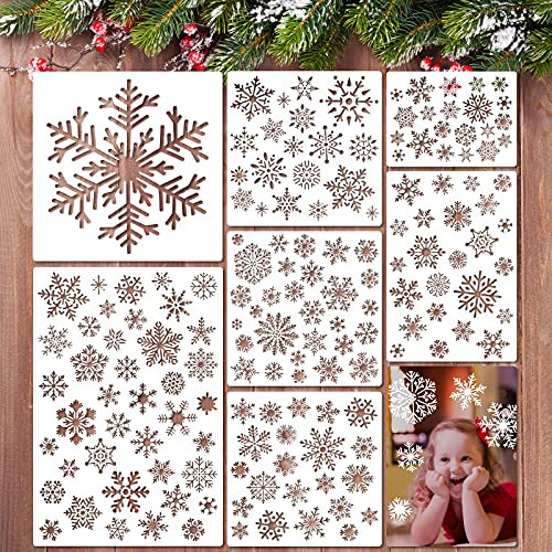 7 Stücke Weihnachten Schneeflocke Schablone Vorlage Wiederverwendbare Kunststoff Malen DIY Handwerk Vorlagen für Fenster Glas Wand Tür Malen Scrapbooking Stempel Album, 4 Größen