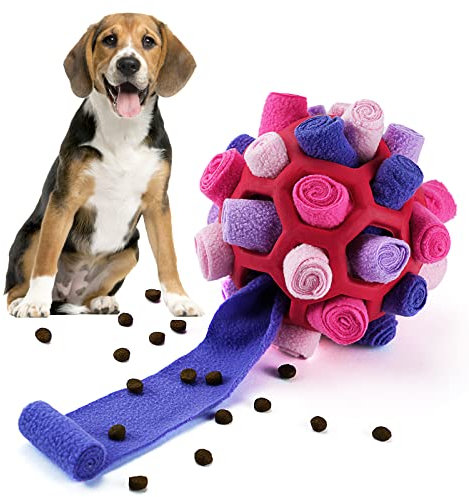 Larimuer Schnüffelball für Hunde, Schnüffelteppich Schnüffelspielzeug Interaktive Hundespielzeug tragbarer Haustier Snuffle Ball Toy für Kleine Mittelgroße Hunde Haustier (Rot und Lila)