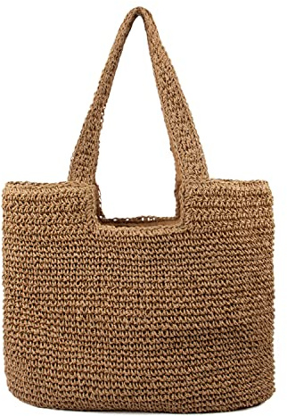 EVEOUT Sac Cabas en Paille Tressé Femmes Été Boho Sac Fourre-tout de Plage Vacances Sacs portés épaule en Raphia Tissé