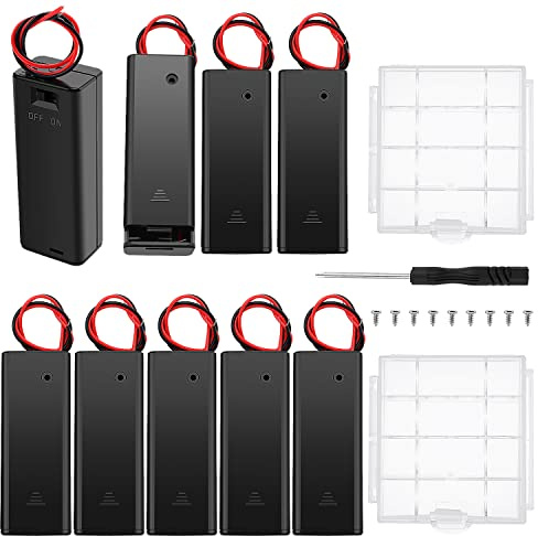 9 Stycken AA Batterihållare med Strömbrytare, KUOQIY 1.5V AA Batterihållare med PÅ/AV-Brytare & Ledningar & Lock, med 2 Stycken Cell Batteri Förvaringsfodral Hållare Låda & Skruvar