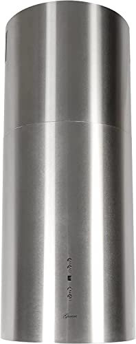 GURARI Hotte île 385 36 IS Pr, hotte ronde 36 cm, acier inoxydable, hotte au plafond, 1000 m³/h, base en verre blanc, 4 niveaux, affichage LED, extraction du bord