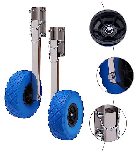 Shiyinge Schlauchboot AnhäNgerrad Kits SlipräDer HeckräDer FüR Schlauchboote Klappbar Transport RäDer Rollen Luftreifen SchlauchbooträDer Universell Mit Schrauben Edelstahl+Kunststoff Blau Bis 150Kg