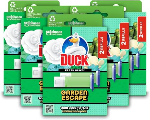 Duck Fresh Discs Toilet Cleaner Refill Twin Pack, Fights Stains That Harbour Germs, Prevents Limescale Build Up, Garden Escape, Pack of 5 (Total of 10 Refill Tubes)