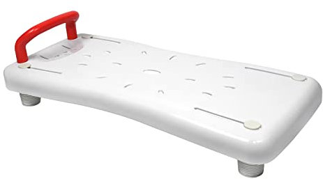 LILIIN Planche de bain de 70 cm de long - Siège de baignoire pour personnes âgées - Avec porte-savon et poignée rouge - Charge maximale : 150 kg