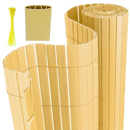 Joparri Canniccio in PVC, Tappetino 140 x 300 cm, bambù con Fascette per Cavi, Rivestimento per Balcone, 4 Pesi, Recinzione da Giardino, Protezione dal Vento, Resistente